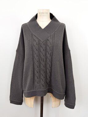 Ivan Grundahl Chunky Wool Blend Gray Boxy Wide Cut Pullover Sweater - Size Large